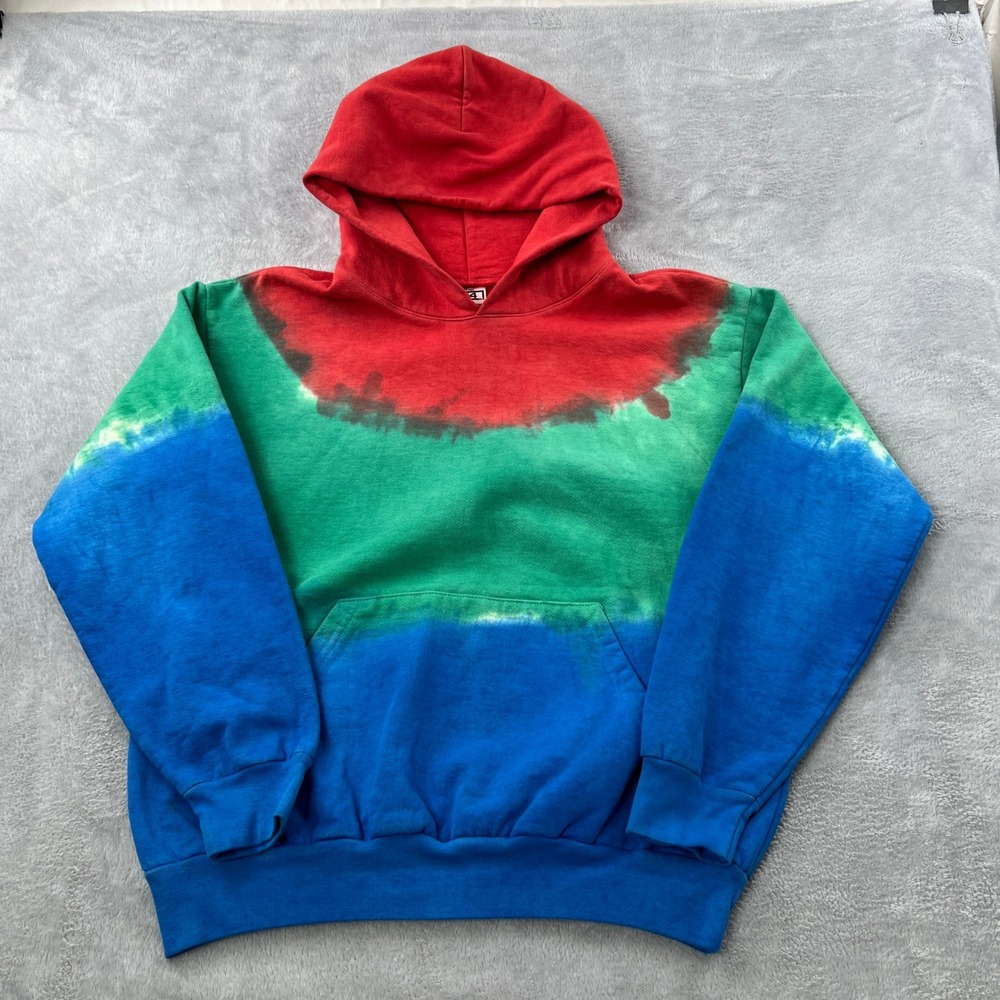 Los Angeles Apparel 14oz Heavy Hoodie L Color Block Tye Dye Men Streetwear USA